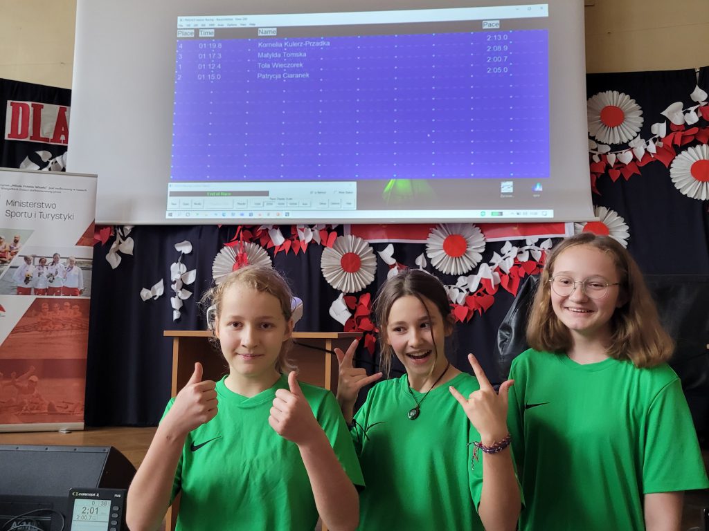 uczniowie biorący udział w Ogólnopolskich Mistrzostwach sztafet na ergometrze wioślarskim