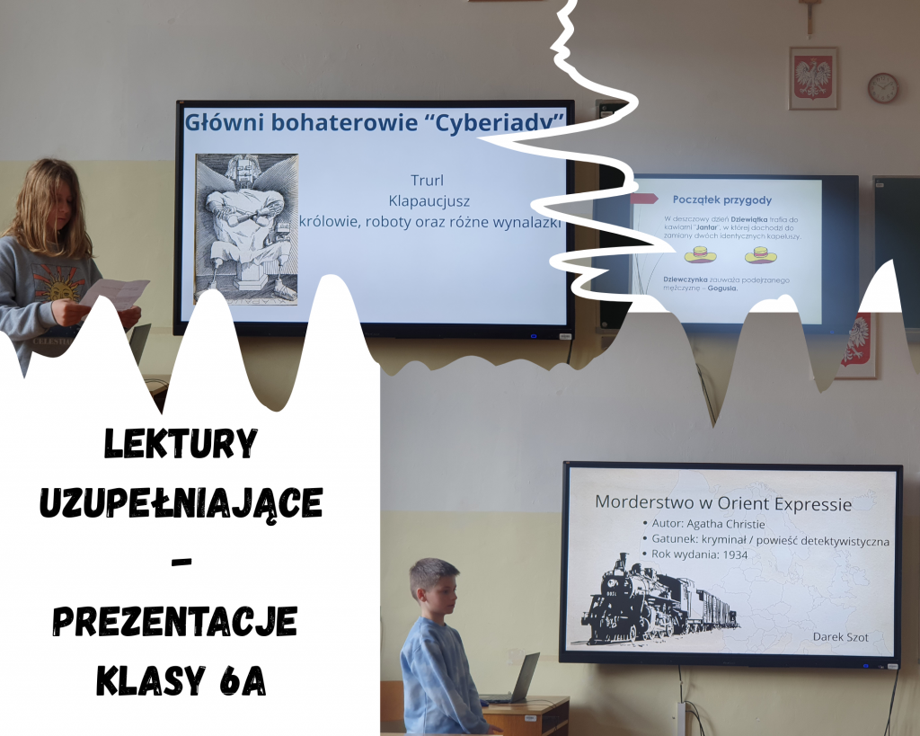Kolaż zdjęć przedstawia uczniów przedstawiających swoje prezentacje.